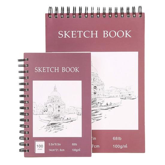 A4 Hardcover Sketch Book Spiral Wire Bound 100 Sheets Acid Free Thick Paper Artist Art Student Sketching Drawing Writing Sketchbook Art Supplies