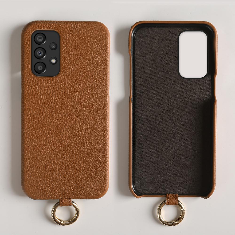 For Samsung Galaxy A33 5G Case with Lanyard Genuine Cow Leather PC Phone Back Cover