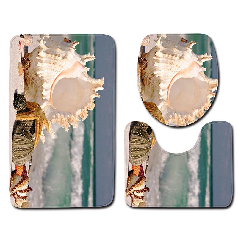 Beach Bathroom Toilet Three-Piece Floor Mat Doormat Bathroom Carpet