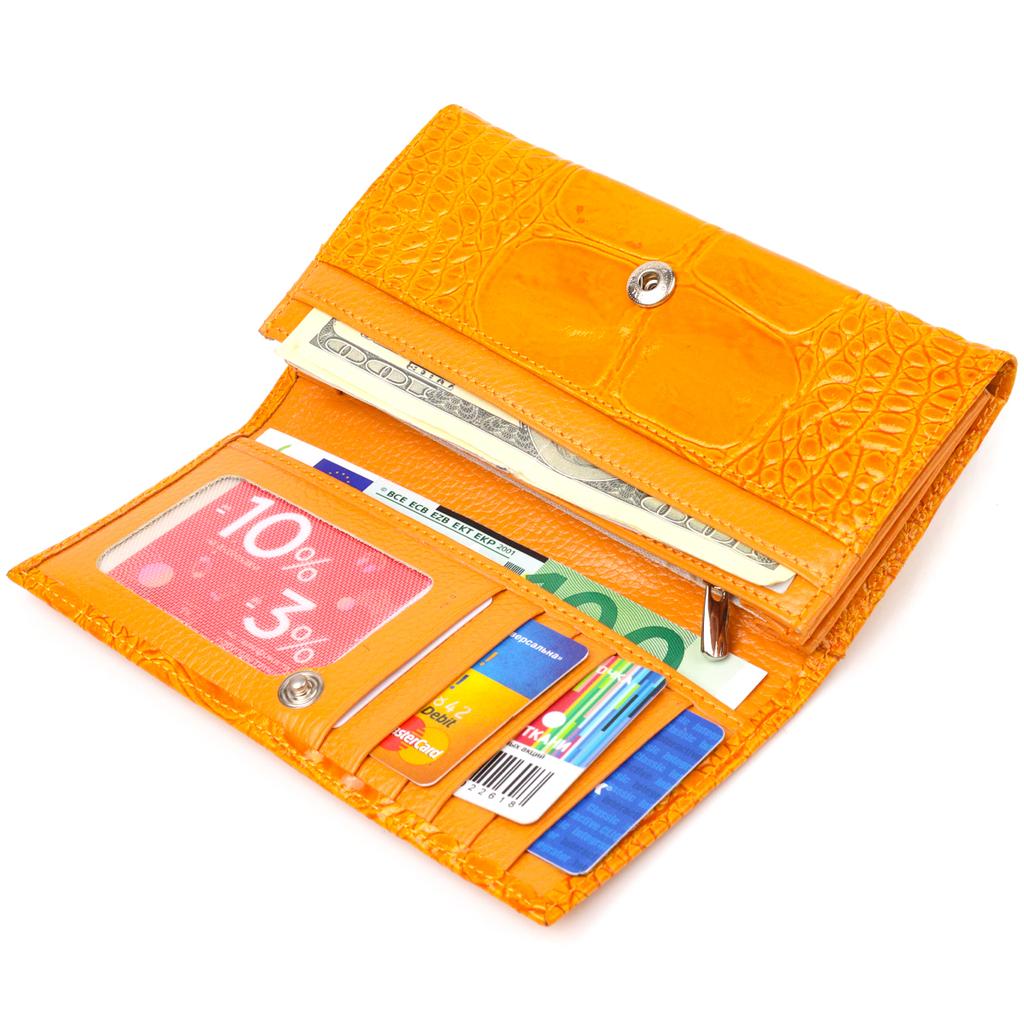 Яркий Женский кошелек из натуральной фактурной кожи CANPELLINI Wallet 21651 Желтый