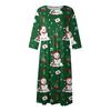 Women's Casual Round Neck Christmas Print Midi Dress Long Sleeve Pocket Dress