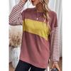 Женская весенне-осенняя рубашка-пуловер с круглым вырезом и длинными рукавами в полоску