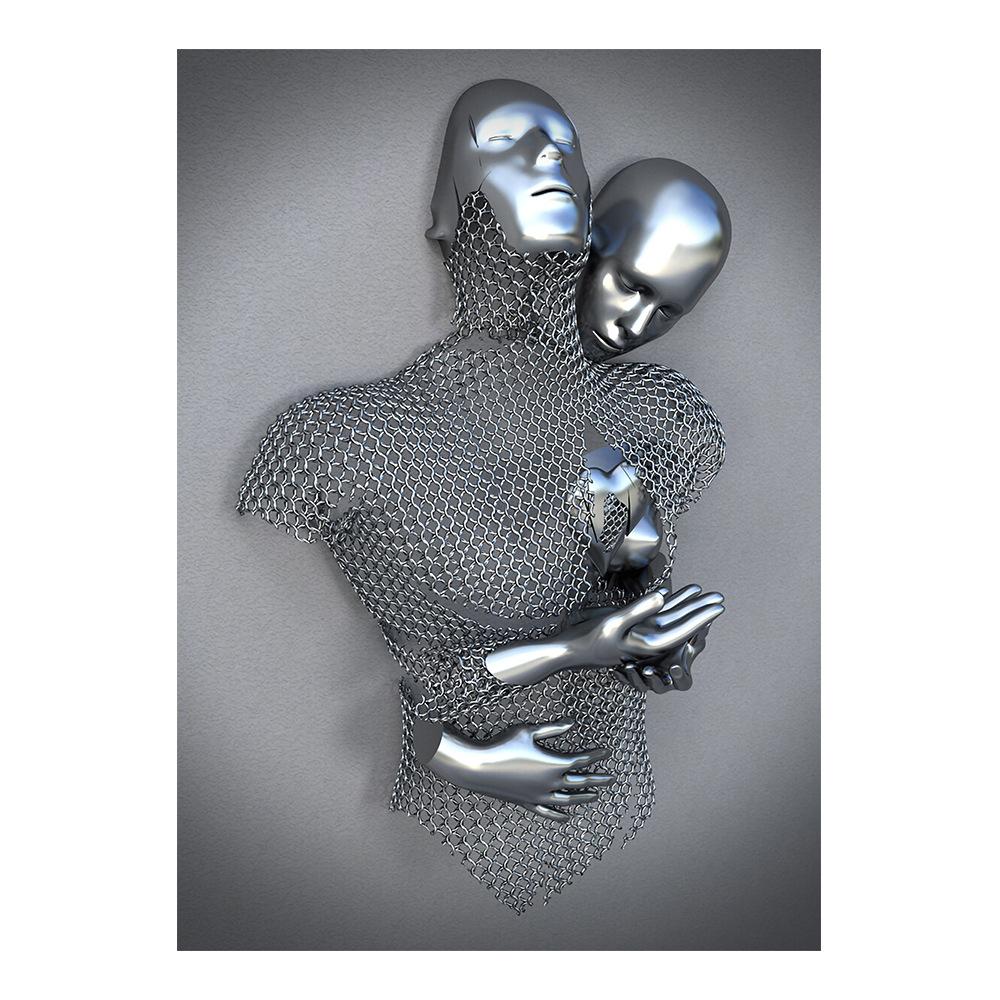 Золотая и серебряная фигурка, статуя, картина на холсте, металлическая скульптура, печать на плакатах, романтические фотографии для влюбленных, современное настенное искусство, домашний декор