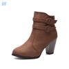 Large Size European, American Autumn and Winter New Matte Martin Boots Women's Belt Buckle Thick Heel Short Boots