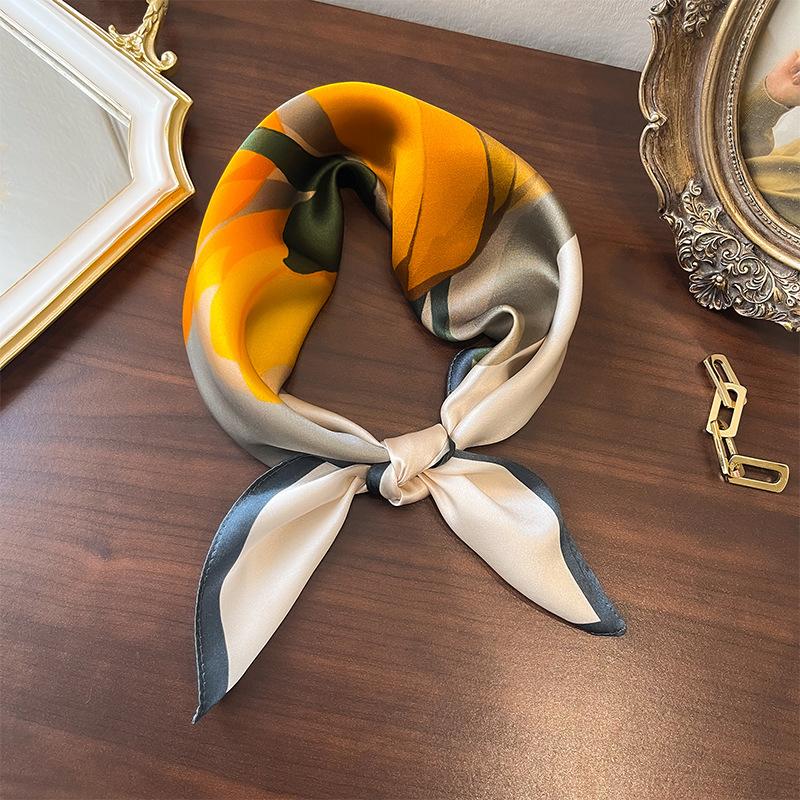 1116 New Tulip Silk Scarf Women's Spring Versatile Light Luxury Mulberry Silk Square Scarf Simple Plain Crepe Satin Silk Scarf