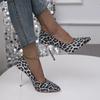 Sexy Elegant Women's Fashion Shoes Leopard Print Fashion Pointed Toe High Heels Sandals 34-43