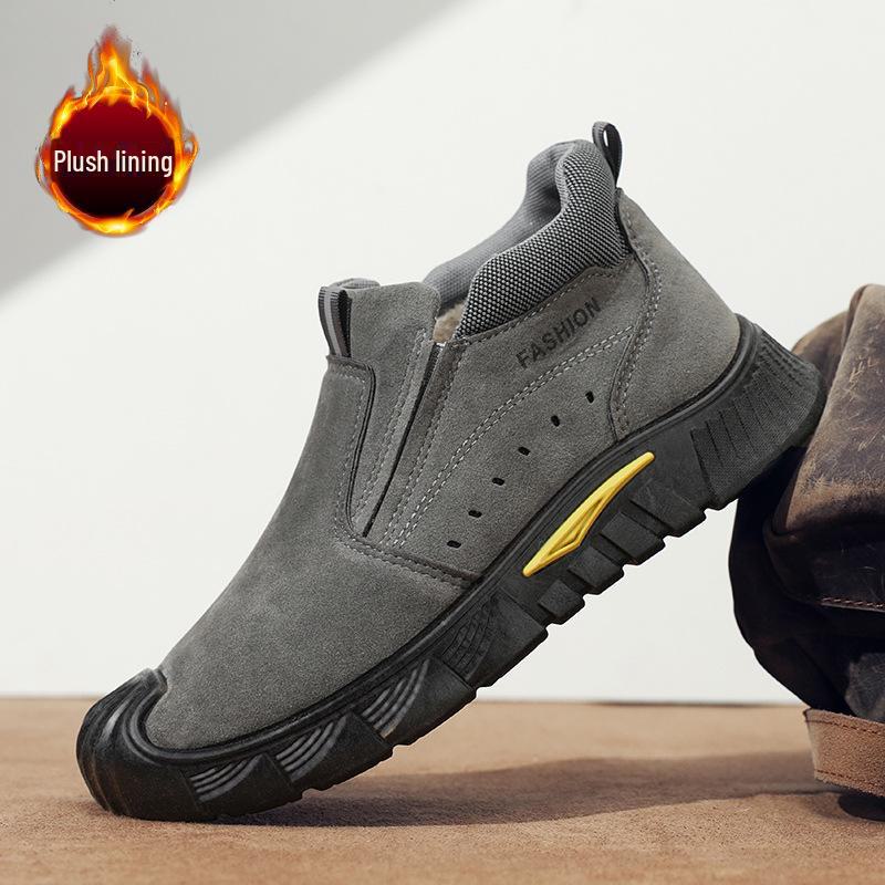 Мужские зимние рабочие ботинки Plus Velvet Thicken: Дышащая, удобная, модная, повседневная, универсальная обувь для отдыха на открытом воздухе