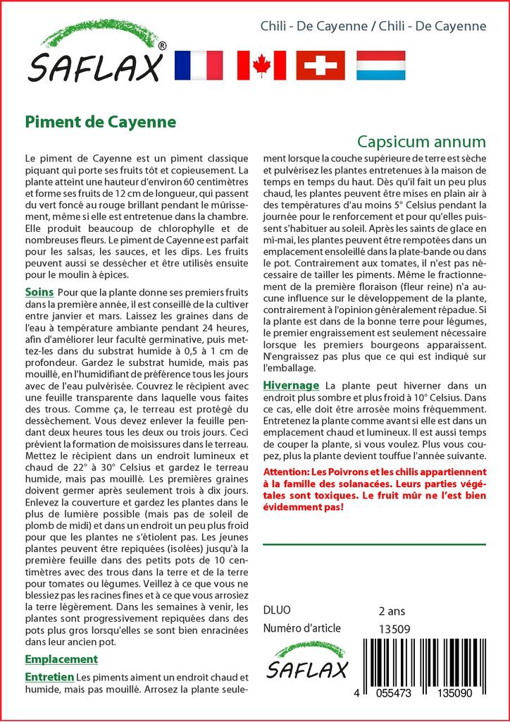 SAFLAX Garden in the Bag - Чили - Кайенский перец - 20 семян - С субстратом в подходящем пакете - Capsicum annum