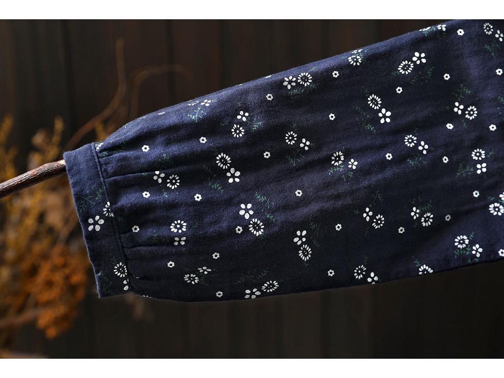 Женская рубашка из хлопковой марли с длинным рукавом в ретро-цветочном стиле, весна 2026