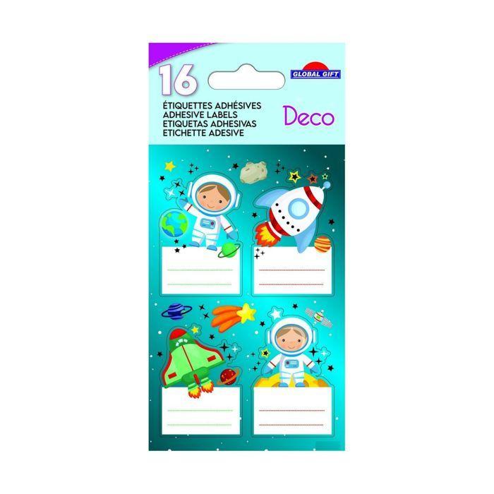 16 School Adhesive Labels - Rectangle - Astronauts In Space - Gold Foil
