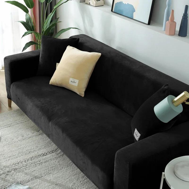 Бархатный диван для гостиной, толстый эластичный чехол для дивана на 1/2/3/4 места, Г-образный угловой чехол, эластичный чехол для дивана