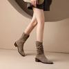 Fashion Pointed Toe Middle Heel Women's Half High Boots Autumn Winter Fleece-Lined Ladies Mid Calf Shoes Fashion 2025 Y2k New Footwear