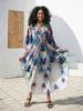 EDOLYNSA Loose Women's Kaftan Robe Long Dress Vibrant color Light jacket Summer wear Homewear Bathing suit cover up Q1634