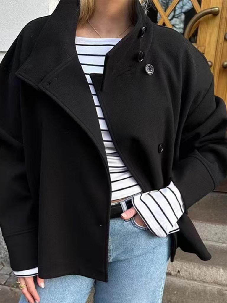 Осень Зима Новая Женская Одежда Элегантное Изящное пальто с воротником-стойкой на пуговицах с длинным рукавом из смесовой шерсти Толстое