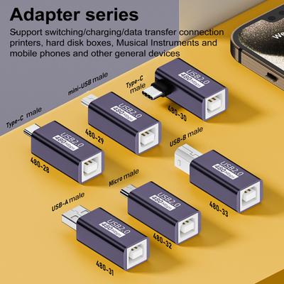 Адаптер типа C/Micro/Mini USB2.0 «папа» на USB-B «мама», телефон, компьютер, электронное пианино, барабанный принтер, разъем USB-конвертера 480 Мбит/с