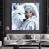 5D DIY Алмазная картина, вышивка крестом, женщина и белый волк, полный квадратный набор для вышивки алмазами, мозаика, ремесла, украшение для дома, подарок