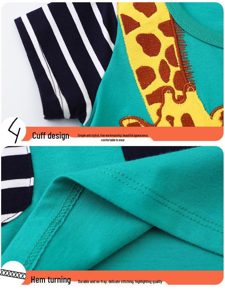 Летнее платье для девочек с коротким рукавом А-силуэта с вышивкой жирафа на длинной шее