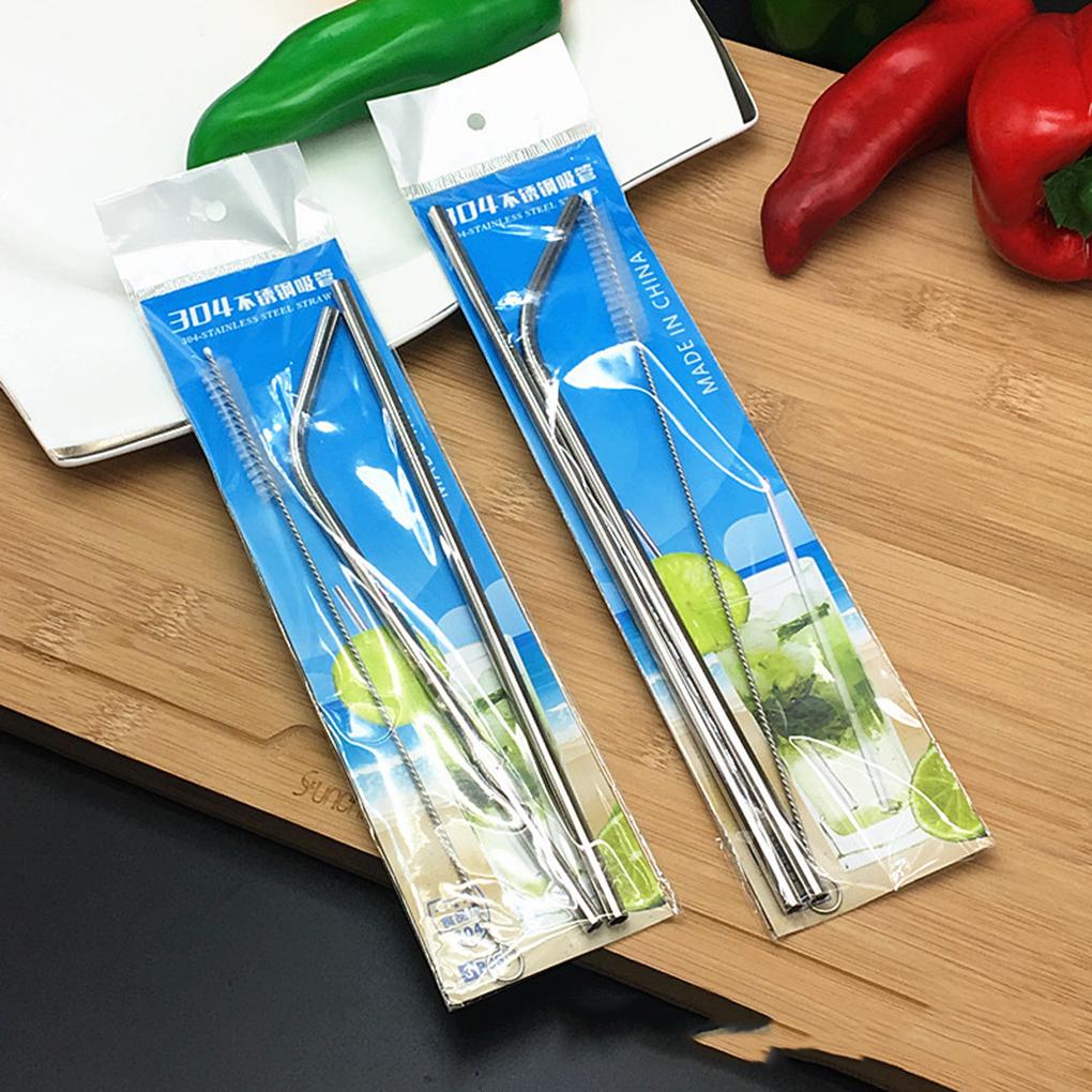 Stainless Steel Reusable Straws Drinking Bottle Cups Straight Straw Soft Brush Kit Washable Tools Household Supplies