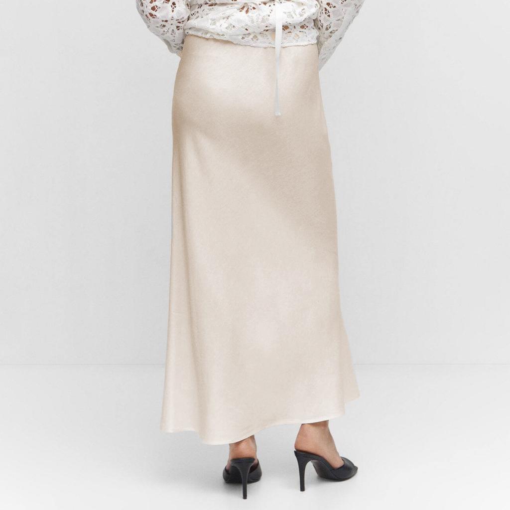 A Line Long Satin Skirts for Women Black Elegant High Waist Maxi Beige Skirts Silk Lace Up Long Skirt Women