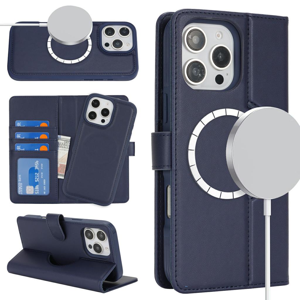 For iPhone 16 Pro Wallet Case Compatible with MagSafe Anti-Drop Detachable PU Leather Phone Cover