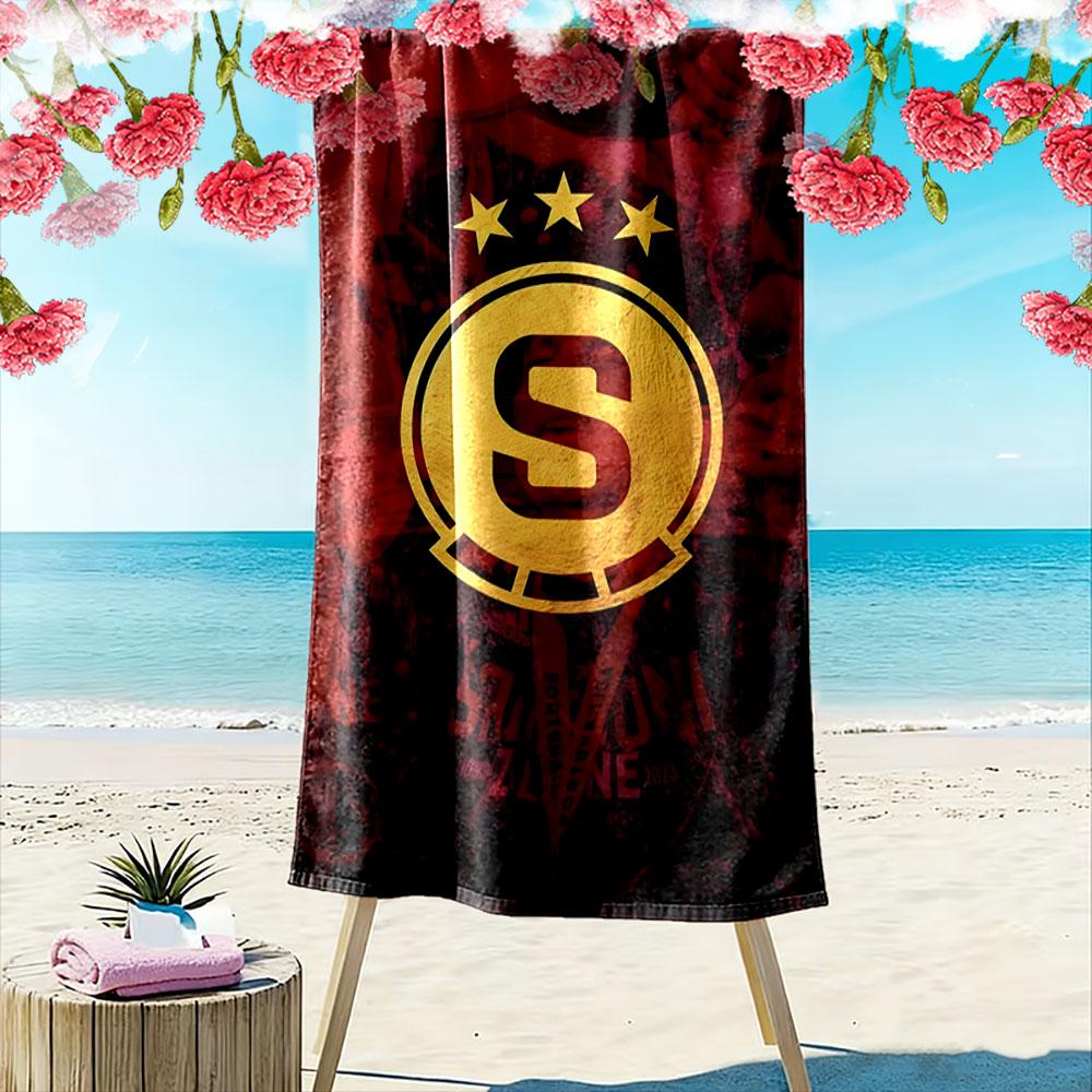 Golden "S" Emblem with Stars on Red Background Patterned beach towel quick dry perfect for travel outdoor sports jogging the beach and swimming