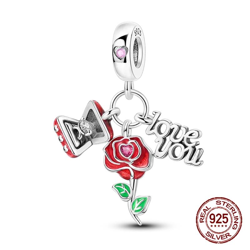 Шармы Бусины Серии Красного Цвета Медь Кровь Сердце Любовь Машина Клубника Фрукты Подвеска Подходят Оригинальному Браслету-Бэнглу DIY Ювелирные Изделия