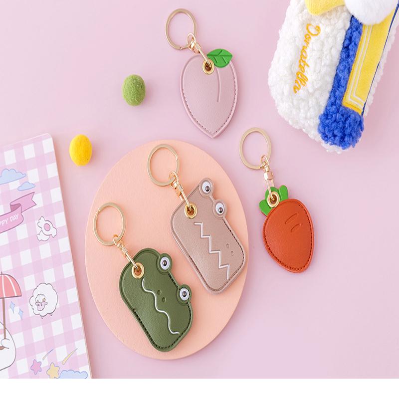 Leather Strawberry Lemon Keychain Case Holder  Women Car Key Ring Charm Bag Car Pendant Gift Anti-Lost Pet Dog Cat Collar