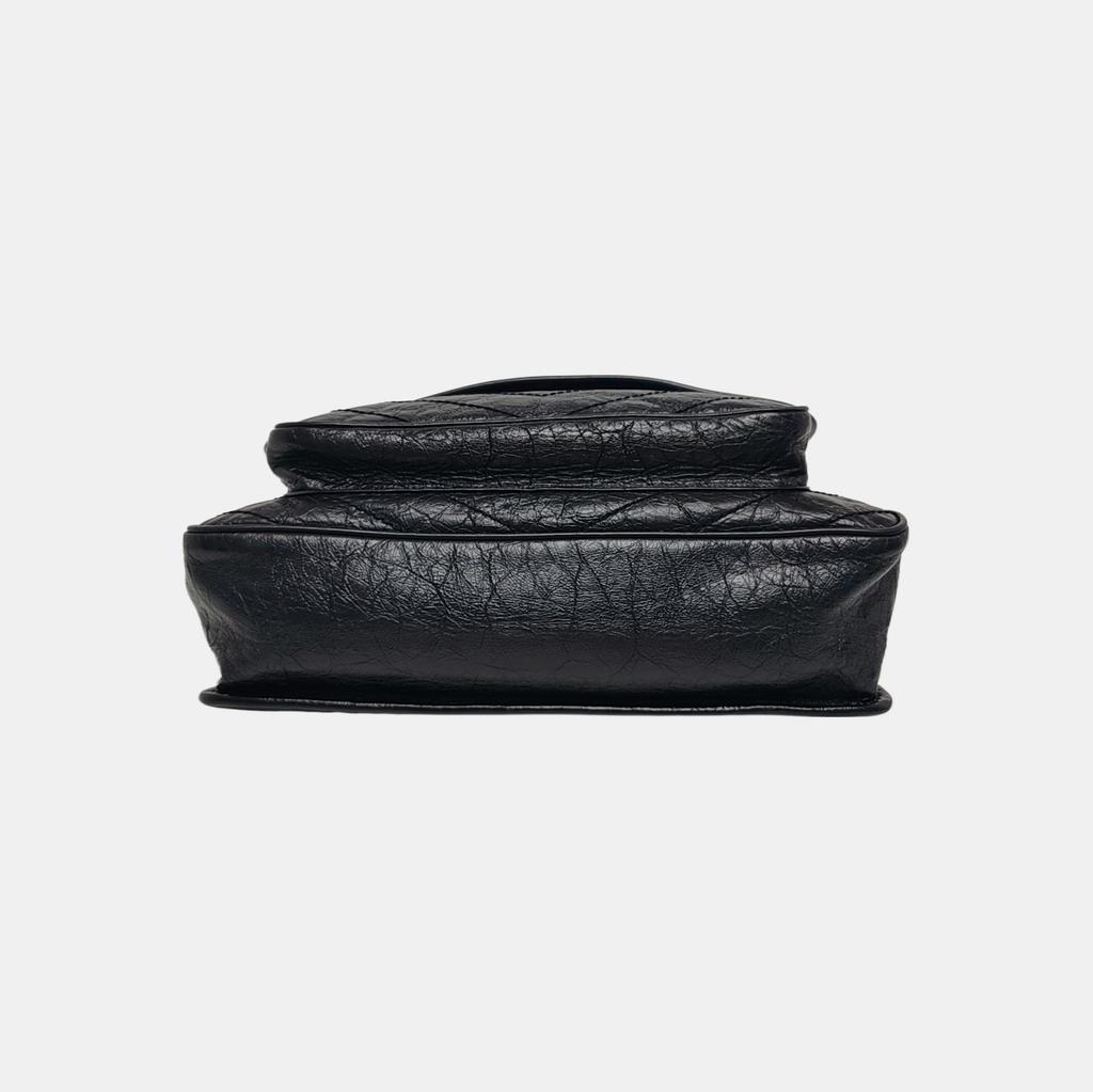 [Pre-Owned] Ysl Niki Silver Chain Black Label Logo Vintage Pleated Leather Crossbody Shoulder Bag - Very Good #1Q3DUDX
