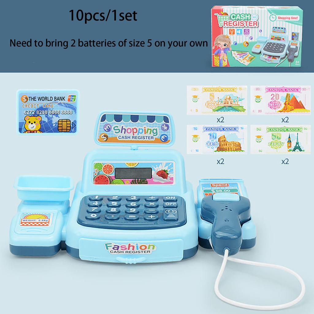 Children's simulation supermarket cash register toy set, equipped with sound and light calculator scanner, interactive home play