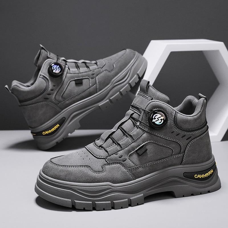 Men's Shoes Autumn Men's Fashion Trend Tooling Short Boots Spiral Button Sports High-top Martin Boots