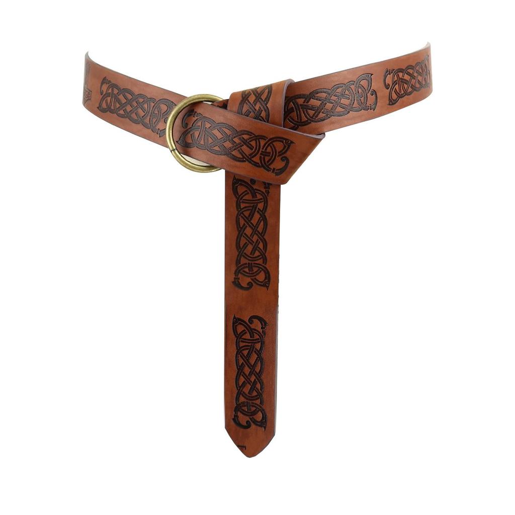 Medieval Knight Embossed Viking-Style Bracer with Adjustable O-Ring Belt for Cosplay