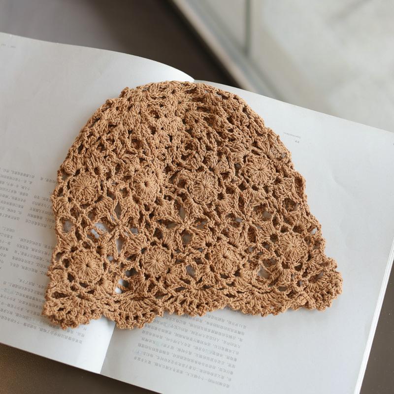 Весенне-летняя ажурная тонкая хлопковая нить ручной работы крючком головной убор элегантный ретро милый декоративный вязаный женский головной убор