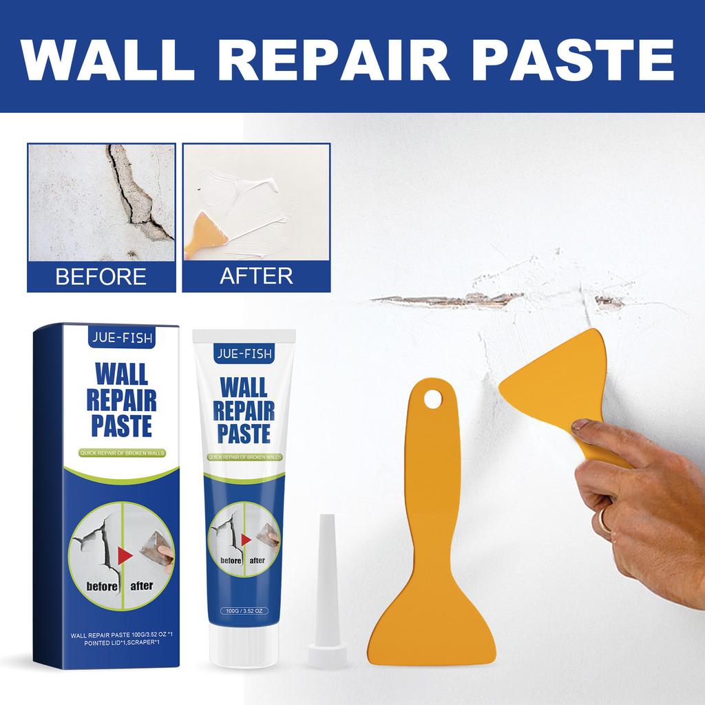JUE-FISH Краска для ремонта стен с кистью Бытовая белая паста для ремонта ногтей и трещин на стене Без запаха Хорошая вязкость Для покрытия пятен плесени Водонепроницаемость на стене
