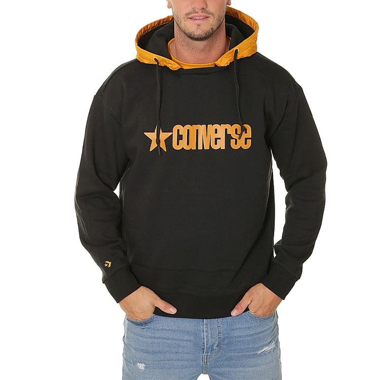 Converse Толстовки Мужские Черные С Капюшоном Умеренная Обычная 10019968-A01