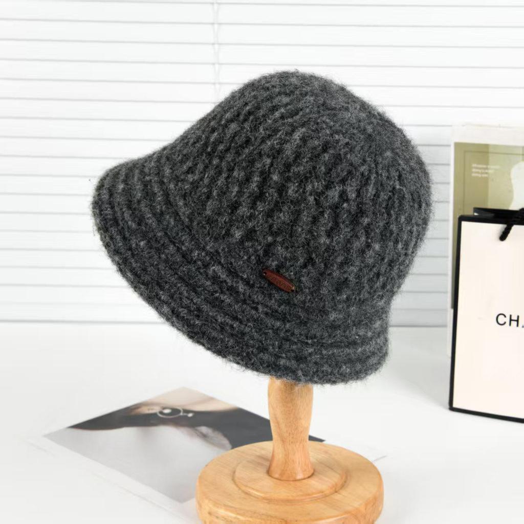 Зимняя панама с большой головой - Однотонная вязаная из кашемировой шерсти, Ветрозащитная и теплая, в стиле рыбака