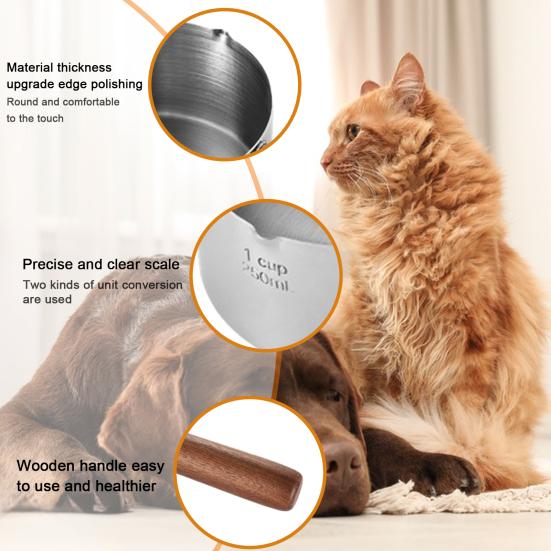 2 шт. мерная ложка с деревянной ручкой, совок для корма для домашних животных, 125 мл/250 мл, мерные чашки из нержавеющей стали, столовая ложка, мерная ложка для приготовления кофе, мерная ложка