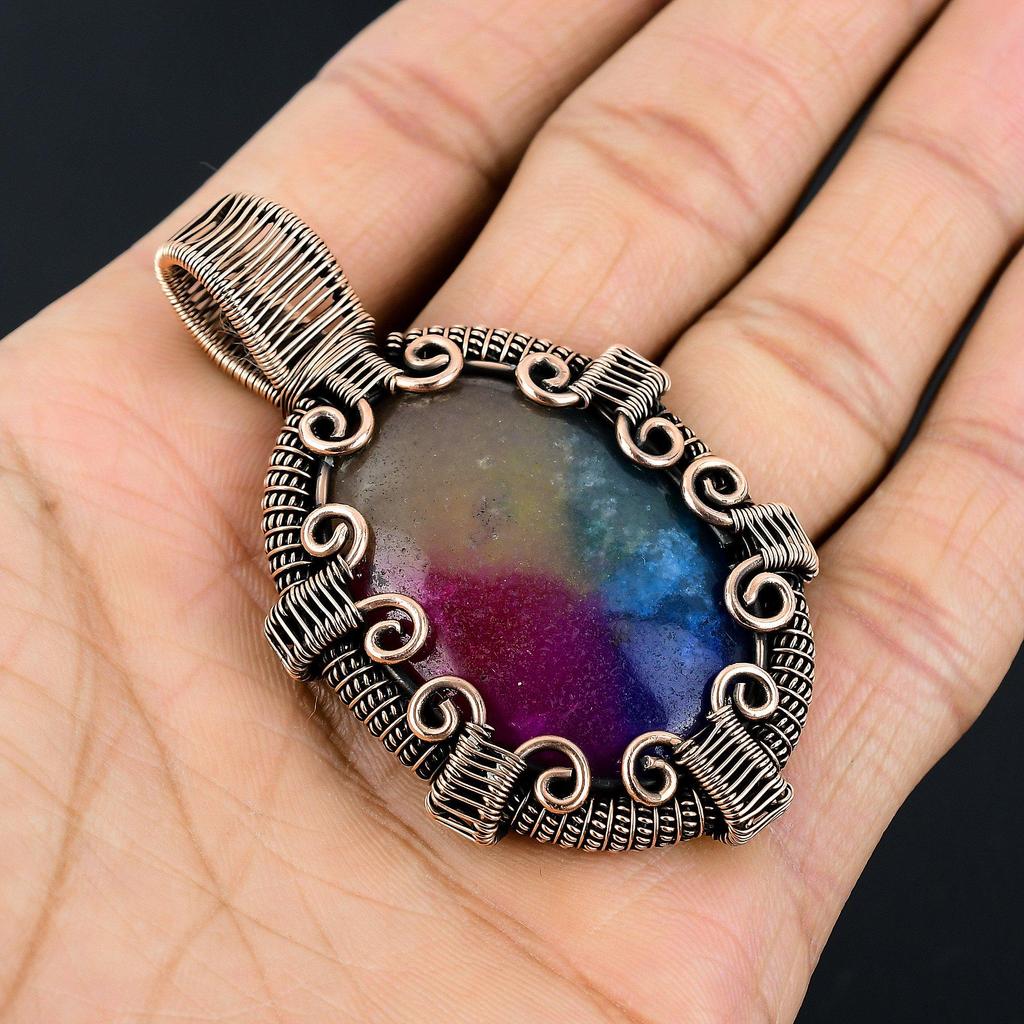 Rainbow Solar Quartz 999 Copper Wire Wrapped Pendant, Handmade Gemstone Pendant Jewelry, Gifts For Wife Brand New Pendant