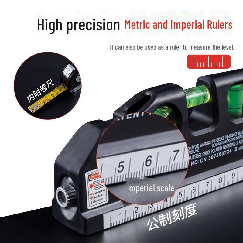 Портативный инфракрасный лазерный уровень для домашнего декора с подъемным треугольным кронштейном и линейкой для измерения расстояний.