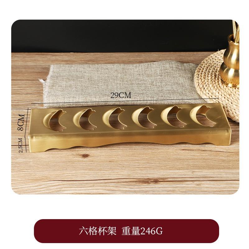 Solid Brass Tea Cup Holder Rack Gongfu Set - Japanese Style Drainage Stand With 6 Slots