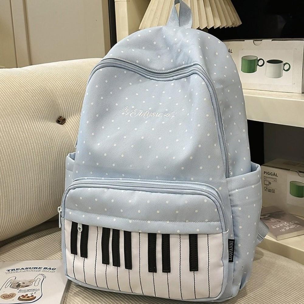 Nylon Polka Dot Print Backpack Color-blocked Piano Key Backpack Large Capacity School Bag College
