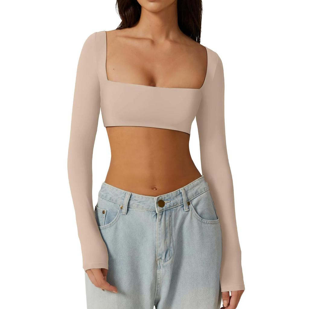 Женская модная сексуальная телесная одежда для йоги с длинными рукавами, спортивная футболка для бега на открытом воздухе, быстросохнущая плотная одежда для фитнеса, топы