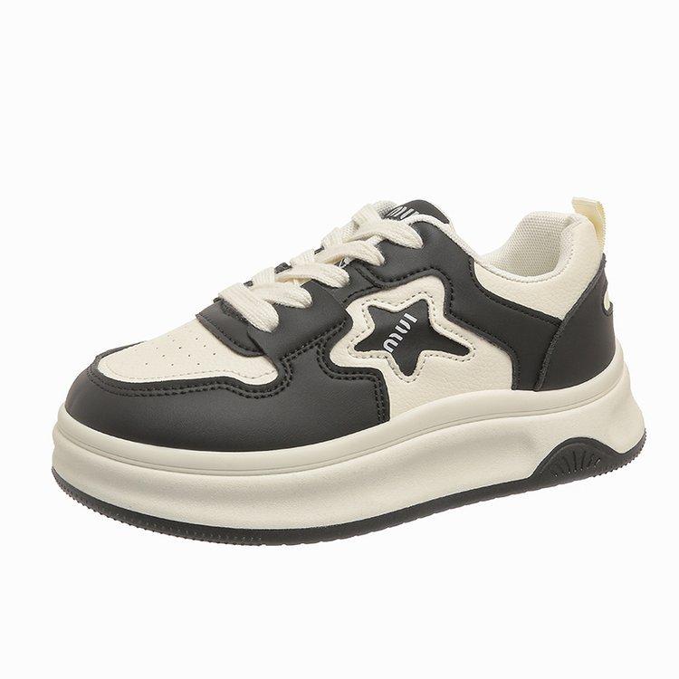 Белые туфли на платформе-маффин женские 2024 новые простые и универсальные дышащие с круглым носком на шнуровке повседневные спортивные туфли