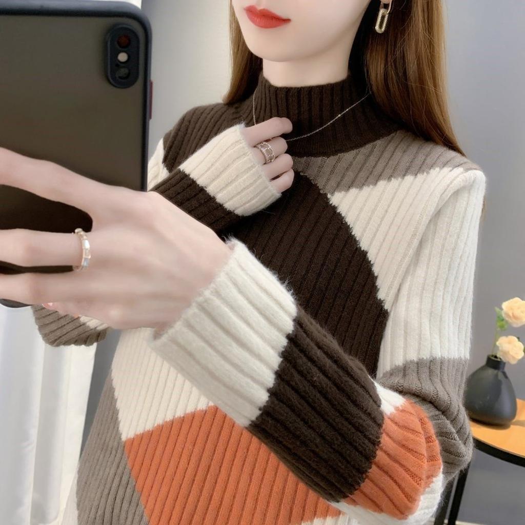 Теплый толстый свитер женский осень/зима полувысокий воротник пуловер базовый свитер вязаный свитер свободный верх