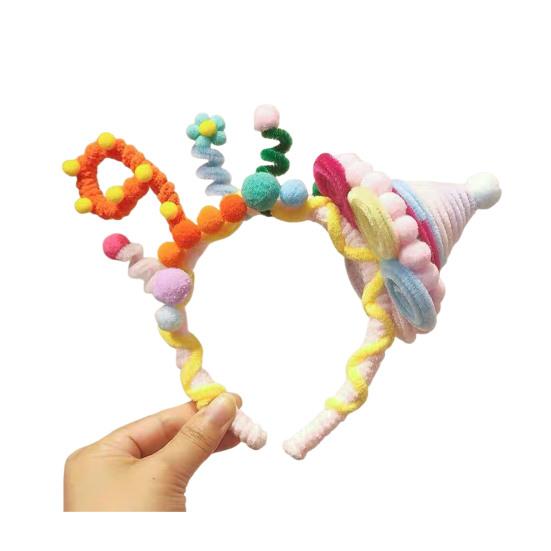 Soft Fabric Velvet Headband Birthday Series Cake Decor Bright Color Hair Hoop Hand-Crafted Hair Accessory