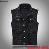 Plus Size 5XL 6XL Men's Denim Vest Punk Rock Rivet Cowboy Black Jeans Waistcoat Fashion Men Motorcycle Sleeveless Jeans Jacket
