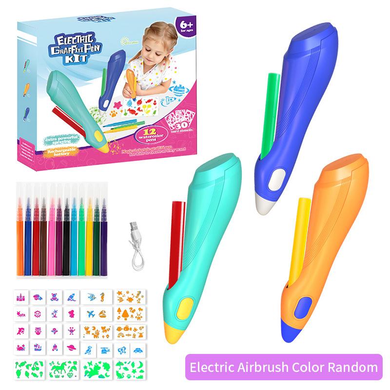 Children'S Electric Inkjet Pen Usb Charging Graffiti Painting Pen Set Diy Creative Painting Toy