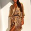 Tassel Gold Bikini Cover Up Sexy Beach Dress Tunics for Women Beachwear 2022 Summer See Through Swimsuit Cover-ups Kaftan New