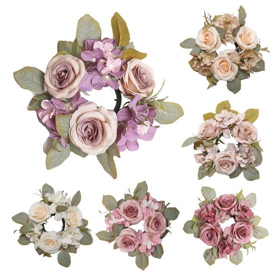 Искусственный венок из роз, кольцо для свечи, реалистичная мини-гирлянда из искусственных роз с пластиковой основой, украшение для свечи/вина, свадьбы, вечеринки, центральный элемент для обеденного стола