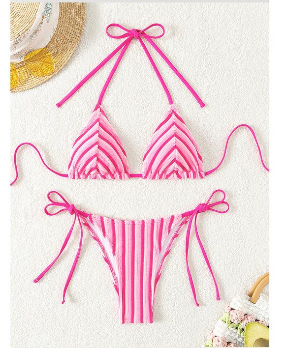 Полосатое женское махровое бикини и плавки: Сексуальный треугольный купальник