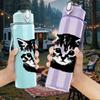 1PC Black Kitten Head Portrait 750ml Color Plastic Sports Water Bottle Leakproof Flip Straw Lid Suitable for Sports Office Home Use